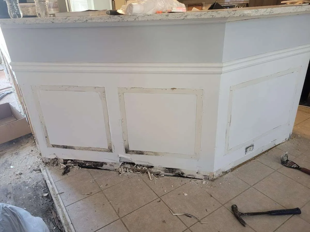 Water damage and mold on kitchen during Burst Pipe Cleanup in Miami